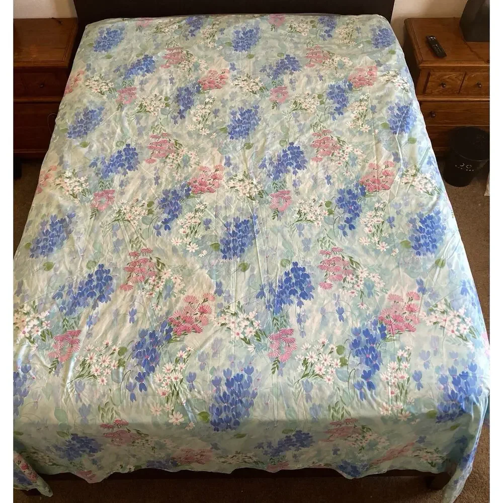 Cannon Royal Family Shangrila Flat Sheet Blue Floral Pink White Flowers Duvet Co